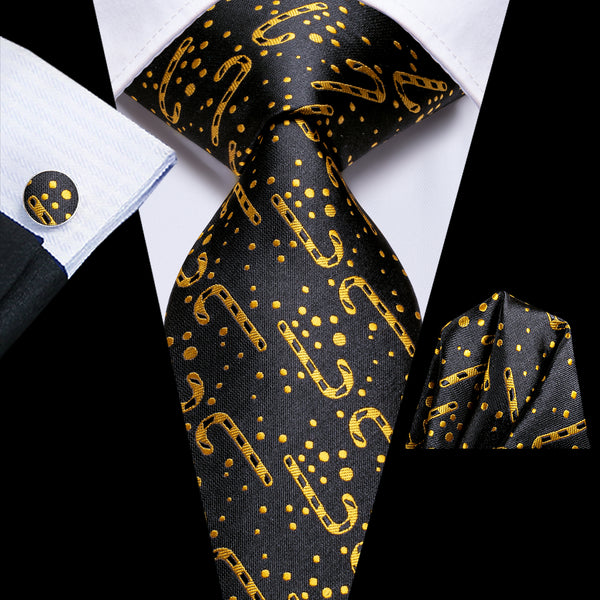 Christmas Black Golden Novelty Men's Necktie Hanky Cufflinks Set
