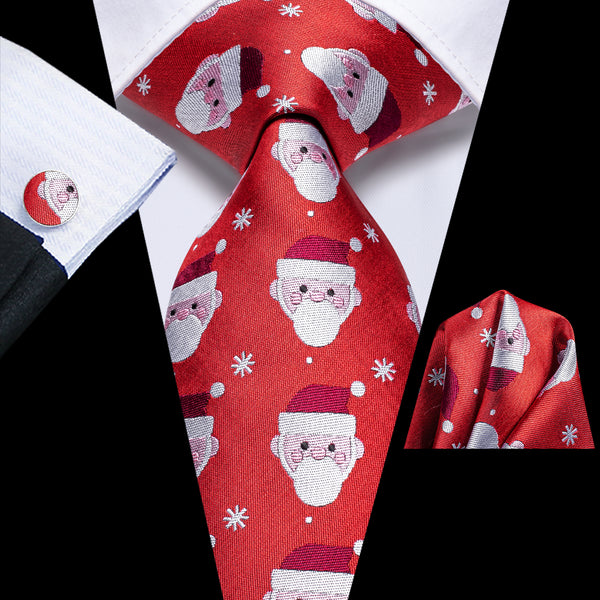 Christmas Red Santa Claus Novelty Men's Necktie Hanky Cufflinks Set