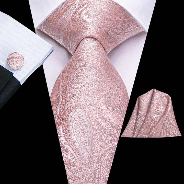 baby pink floral mens silk tie habky cufflinks set for men