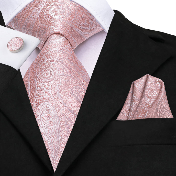 baby pink floral mens silk tie habky cufflinks set for men