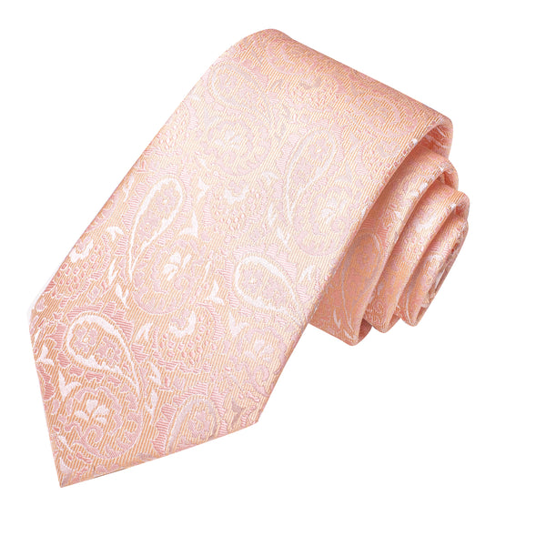 Flesh Pink Paisley Silk Men's Necktie Pocket Square Cufflinks Set