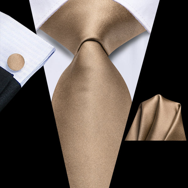 Khaki Solid Tie Pocket Square Cufflinks Set