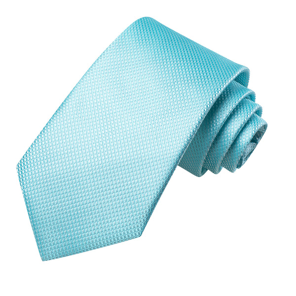 Baby Blue Plaid Tie Pocket Square Cufflinks Set