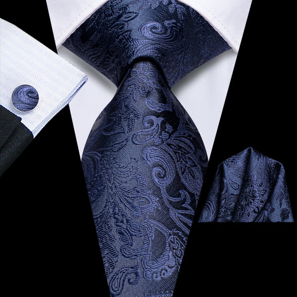 Royal Blue Paisley Tie Pocket Square Cufflinks Set