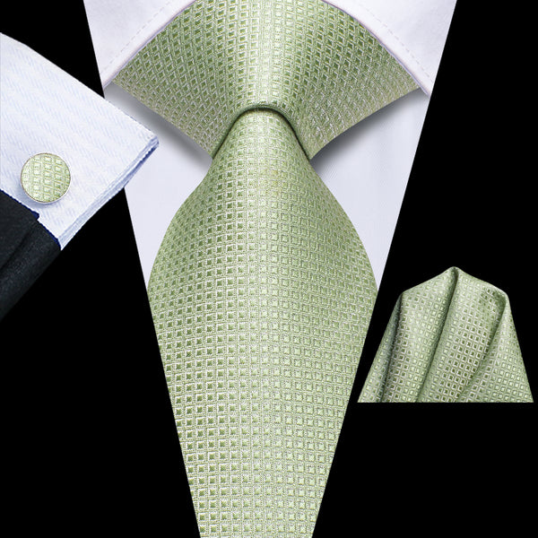 Bean Green Plaid Tie Pocket Square Cufflinks Set