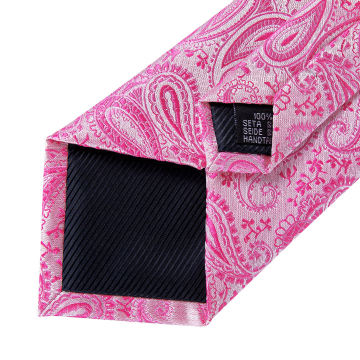 hot pink paisley mens silk tie handkerchief cufflinks set for business or party