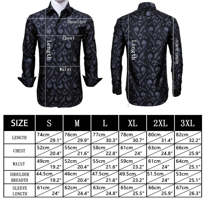 Classic White Paisley Silk Men's casual black shirt mens size chart
