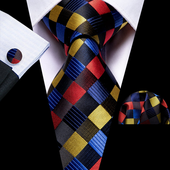 red black yellow plaid ties for blue suit and black suit