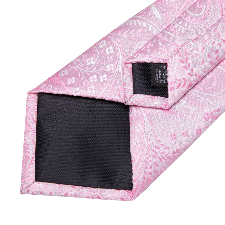 Pink silk mens floral print tie hanky cufflinks set for mens suit dress