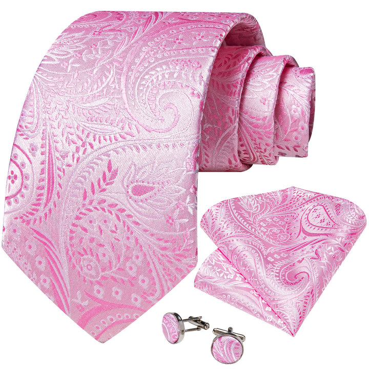 floral silk mens pink ties hanky cufflinks set for mens suit dress