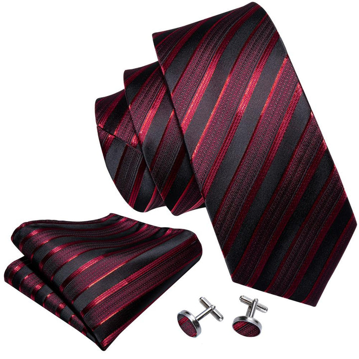 Shinning Red black Striped Silk Fabric men's dress ties