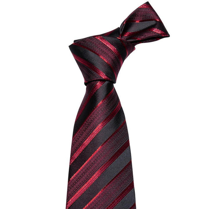 Burgundy Red striped silk black tie
