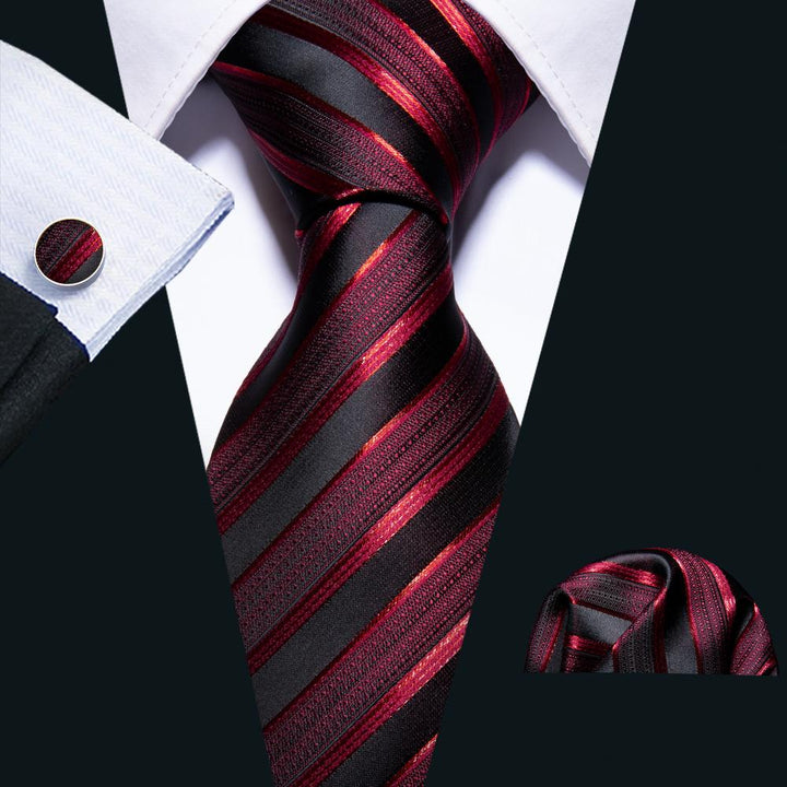 Luxury Shinning Red black Striped Silk mens tie shop