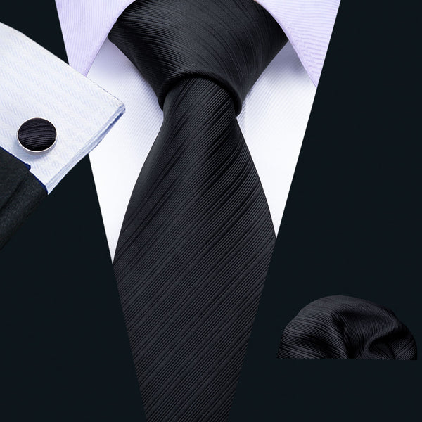Black Striped Silk Men's Tie