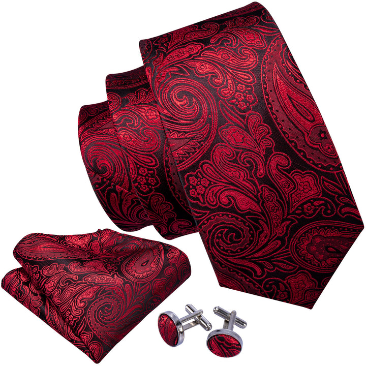 Black Red Paisley silk mens skinny ties