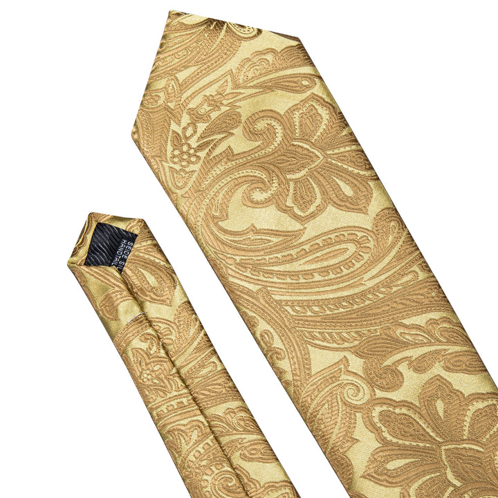 silk Gold yellow paisley tie for mens suit dress