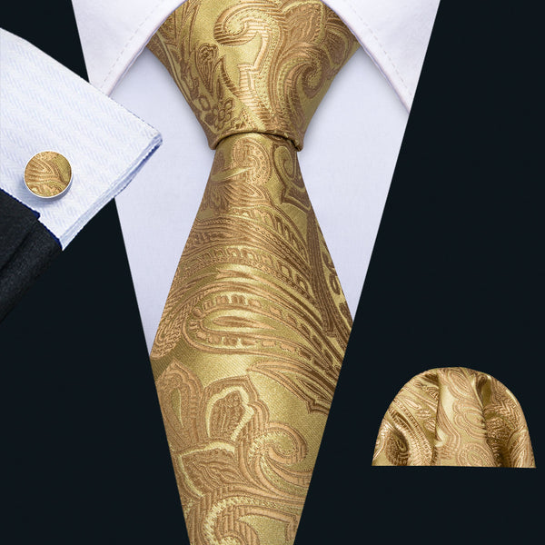 silk Gold yellow paisley tie for mens suit dress
