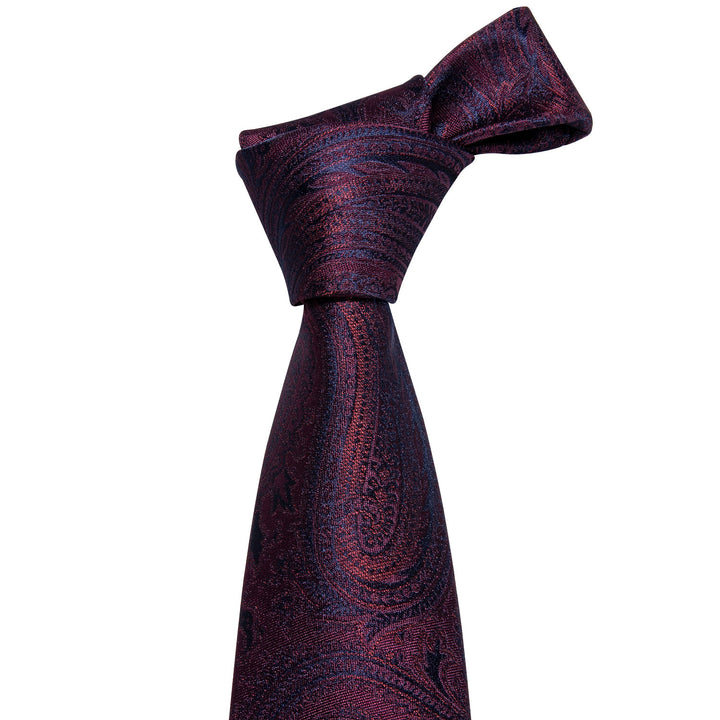silk  Plum Purple Red Paisley men ties and pocket squares cufflinks set