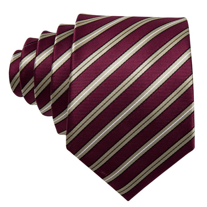 Burgundy  Beige Striped necktie for men