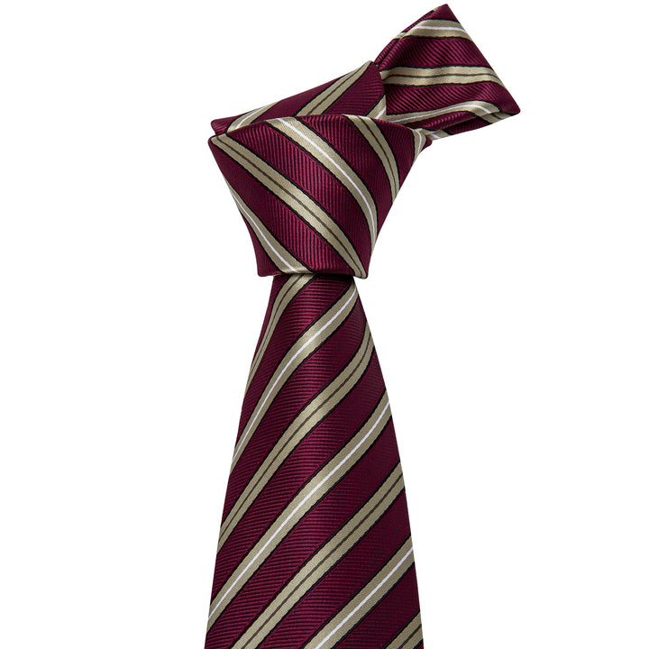 Burgundy Red Champagne Striped Silk Tie