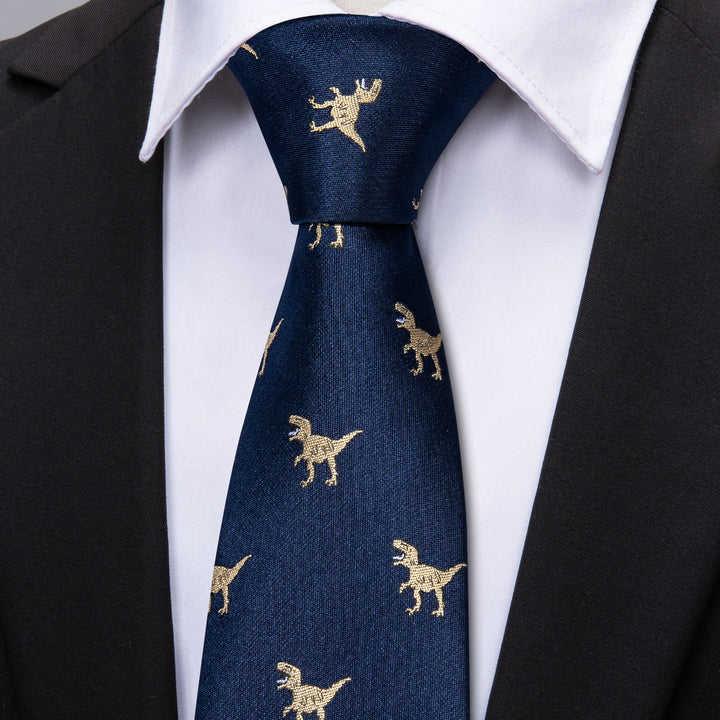 Dinosaur Novelty Silk Men's Tie Hanky Cufflinks Set