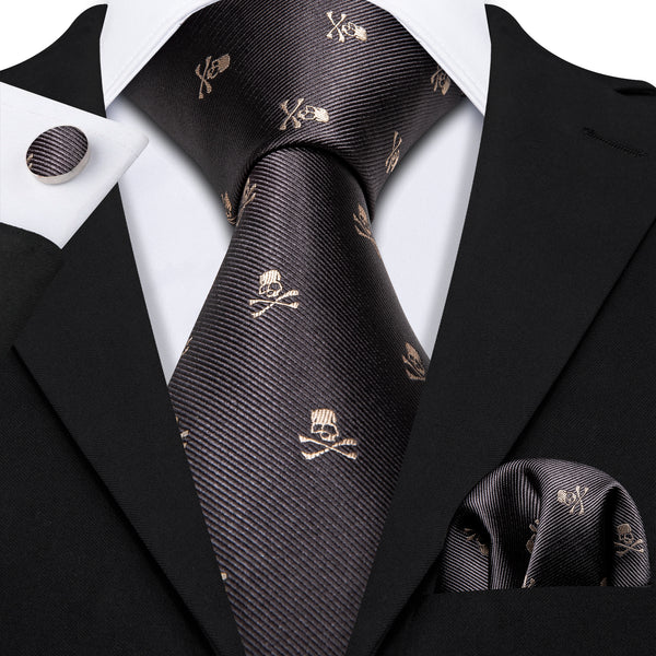 The Skull Pattern Novelty Men's Tie Handkerchief Cufflinks Set