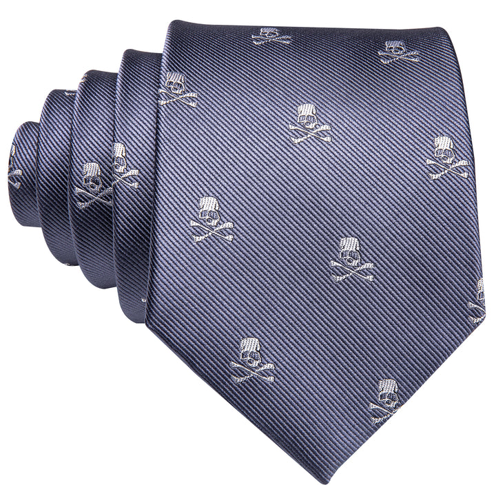 deep grey novelty Skull mens silk tie