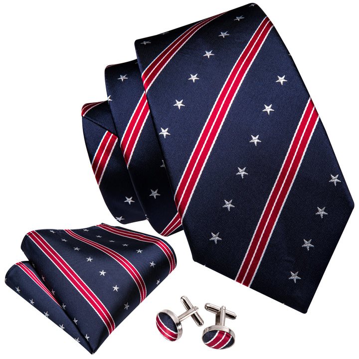 mens silk red blue white striped tie
