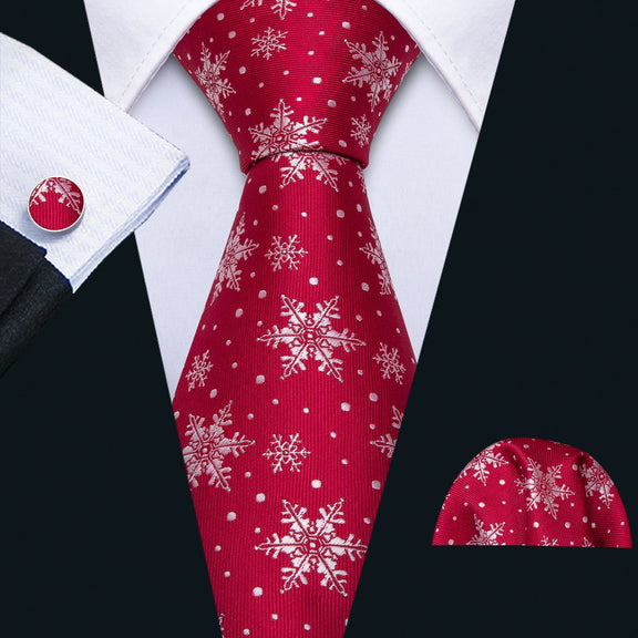Ties2you Christmas Tie Red White Snowflake Novelty Silk Men's Tie Set ...