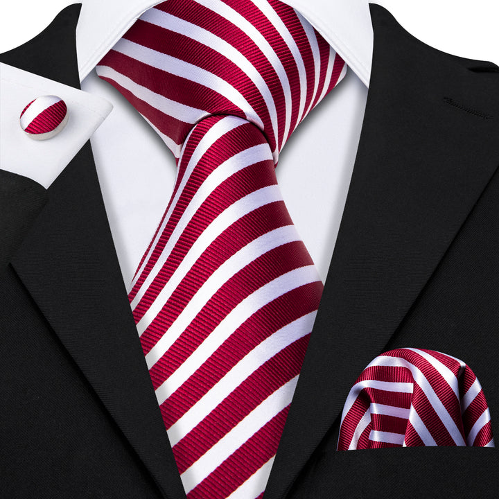 Classic Red White Striped silk for men's dress shirts