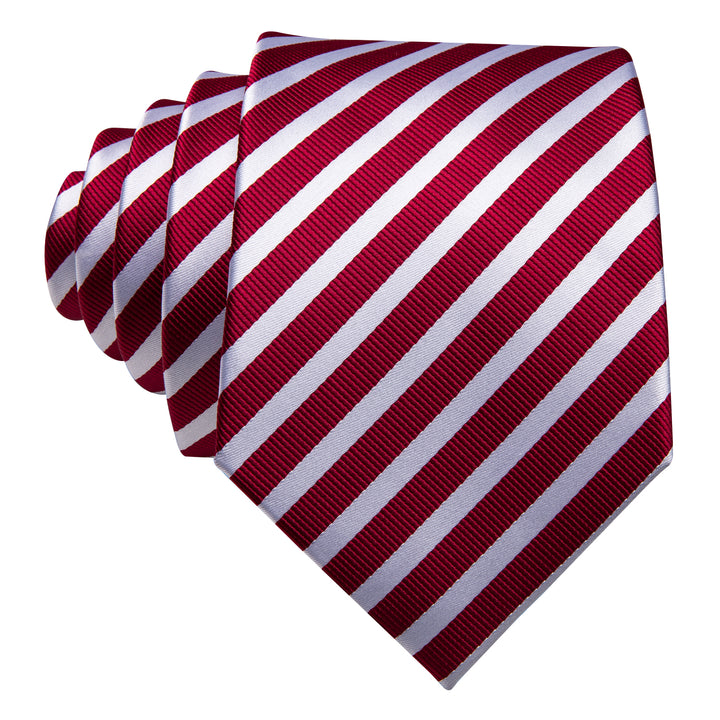 red white striped tie set with cufflinks and pocket square