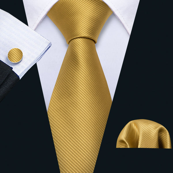 Khaki Striped Silk Men's Tie Handkerchief Cufflinks Set