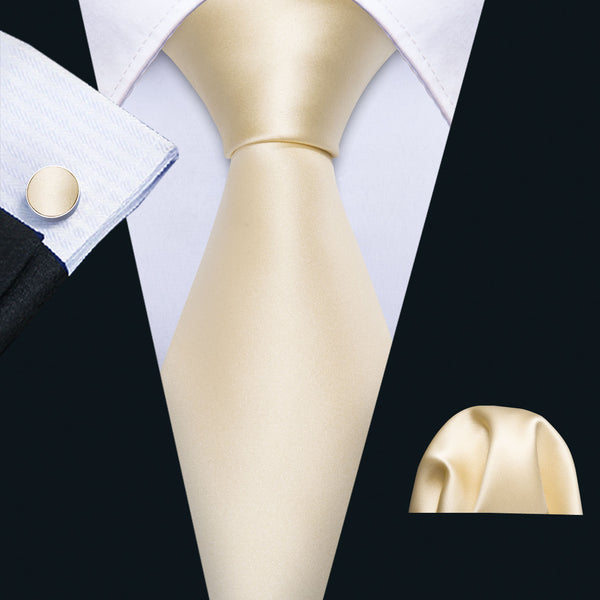 Ivory Solid Necktie Pocket Square Cufflinks Set