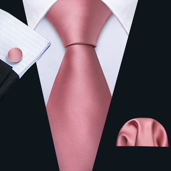 Flesh Pink Solid Necktie Pocket Square Cufflinks Set
