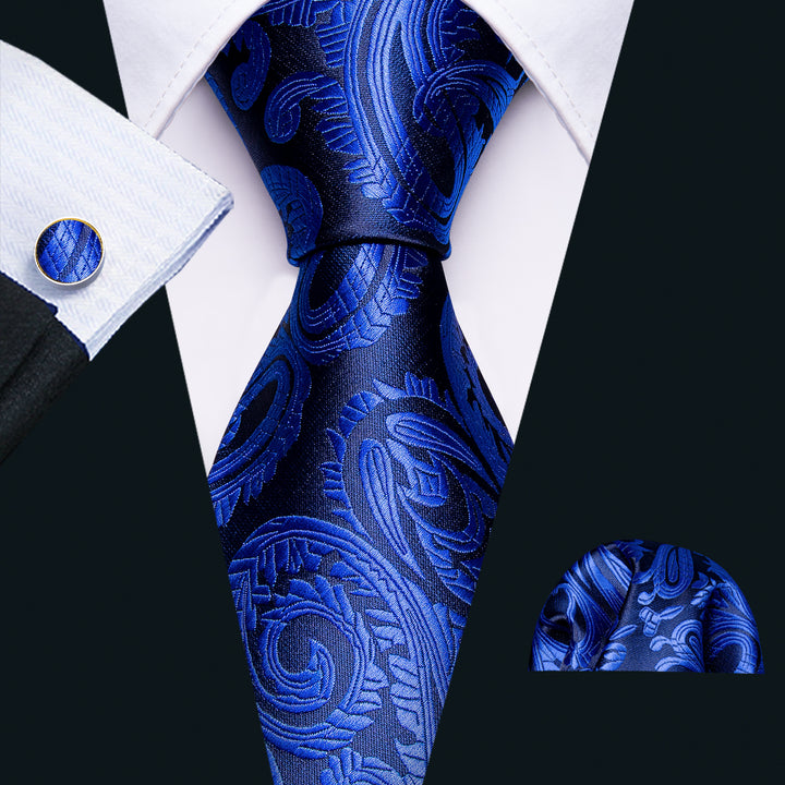 Shining Blue Black Paisley Silk Fabric Tie for dress up shirts