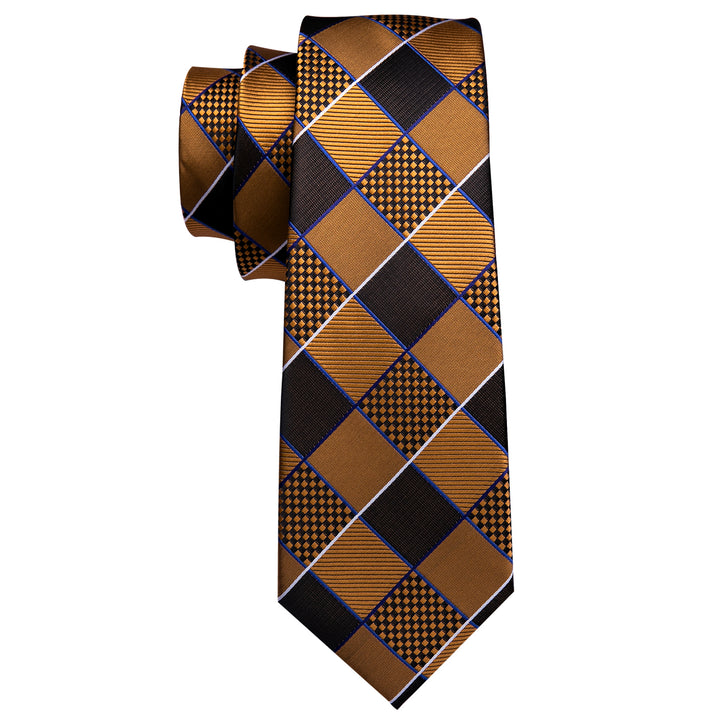 mens silk plaid Golden brown black tie for sale