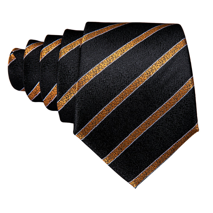 Black Golden Striped silk mens tie