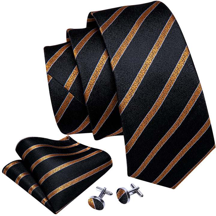 Black Golden Striped silk mens tie