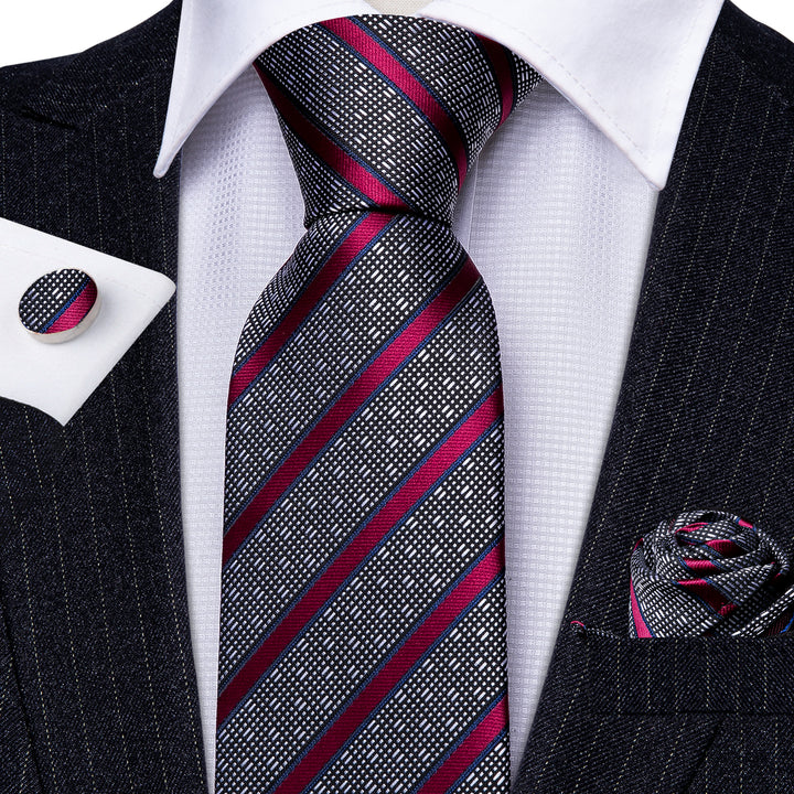business work striped black and dark red mens tie sets