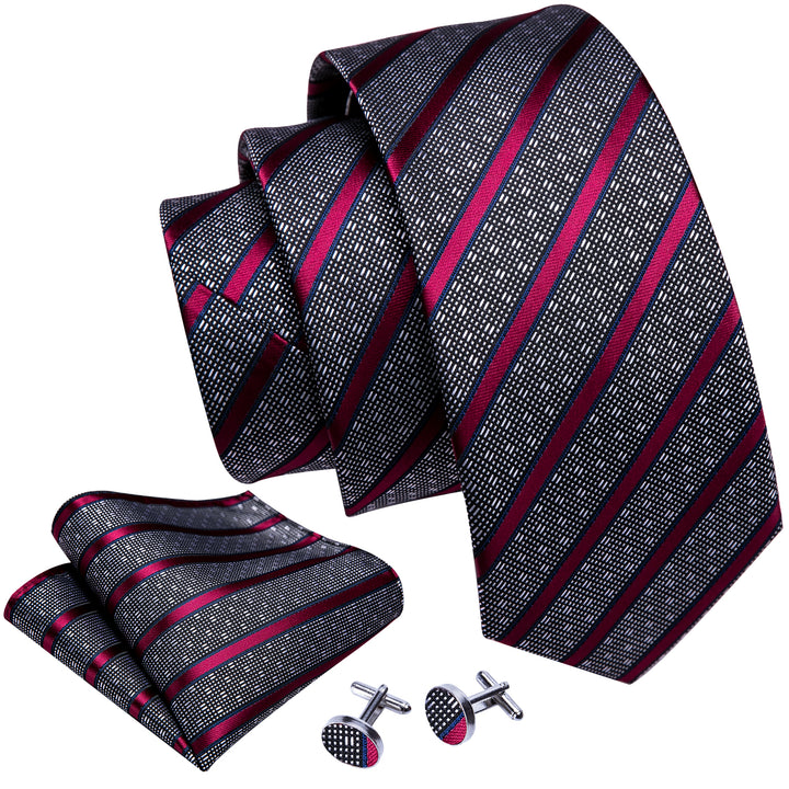 business work striped black and dark red mens tie sets