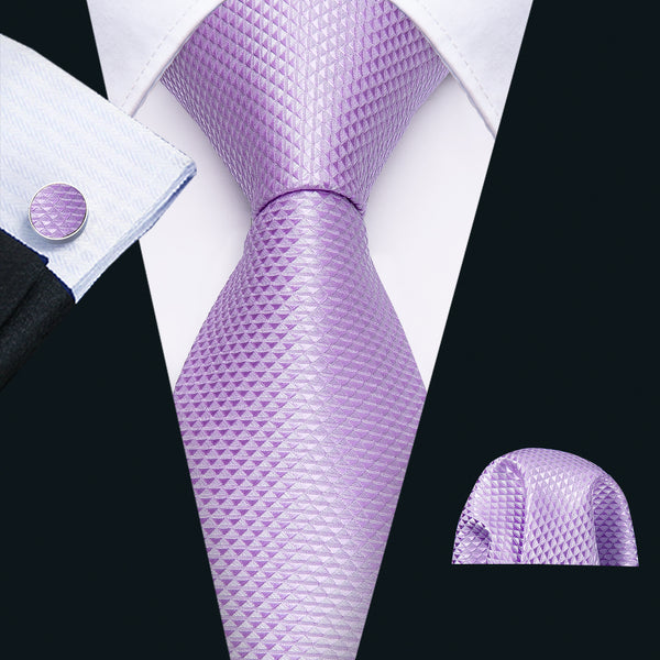 Light Purple Plaid Men's Tie Pocket Square Cufflinks Set