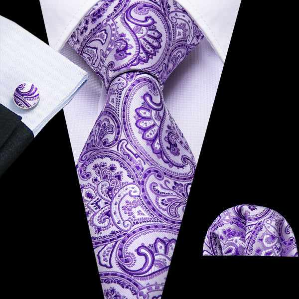 Light Purple Paisley Men's Tie Pocket Square Cufflinks Set