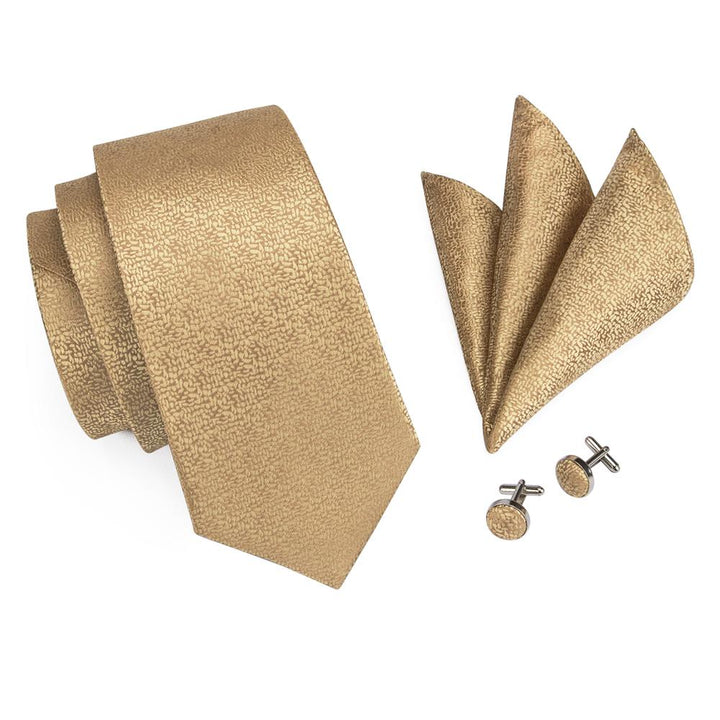 Champagne Golden Solid silk Tie with mens tie ring