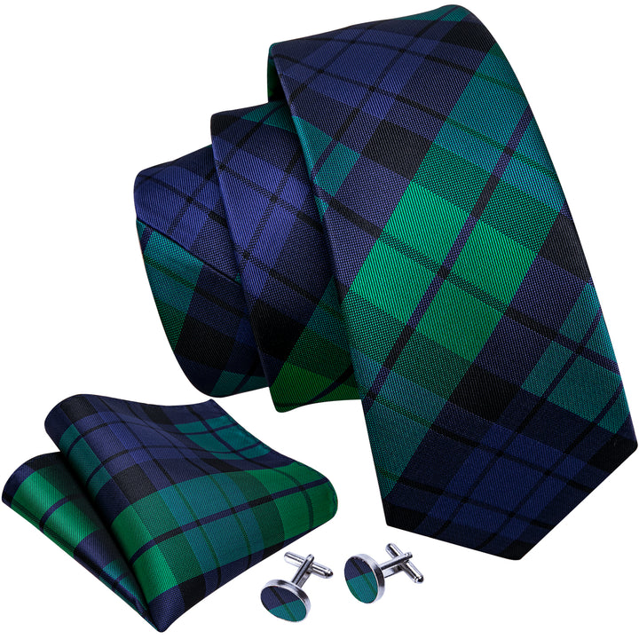 plaid blue green tie set