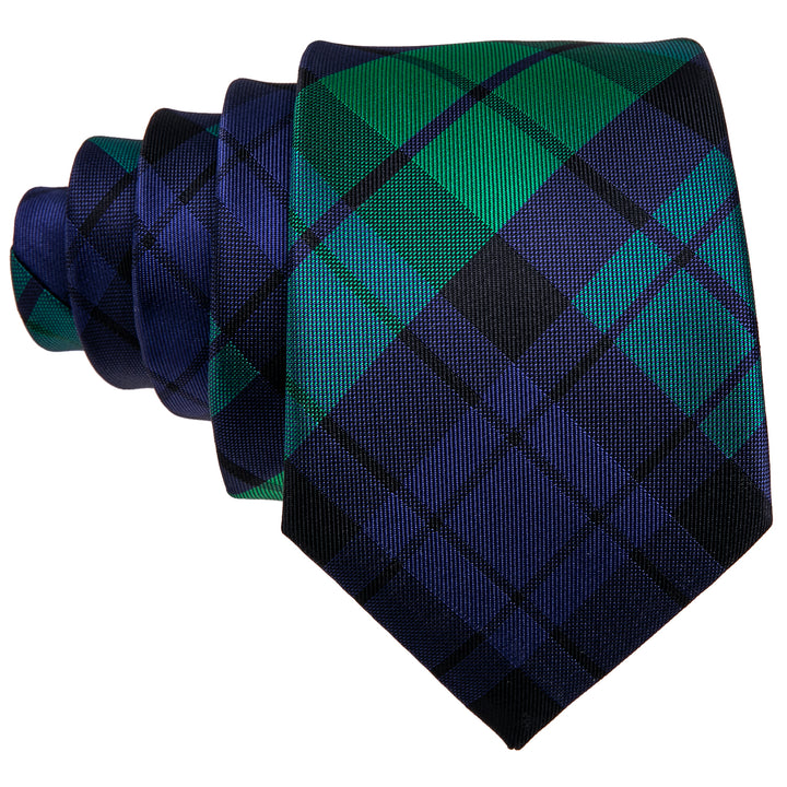 plaid blue green ties and pocket squares
