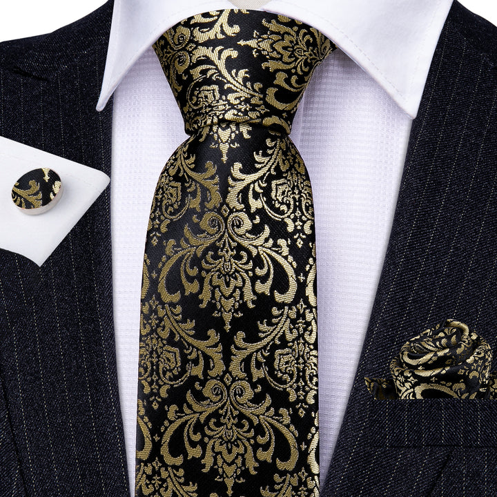 Black Champagne Floral Men's Tie 