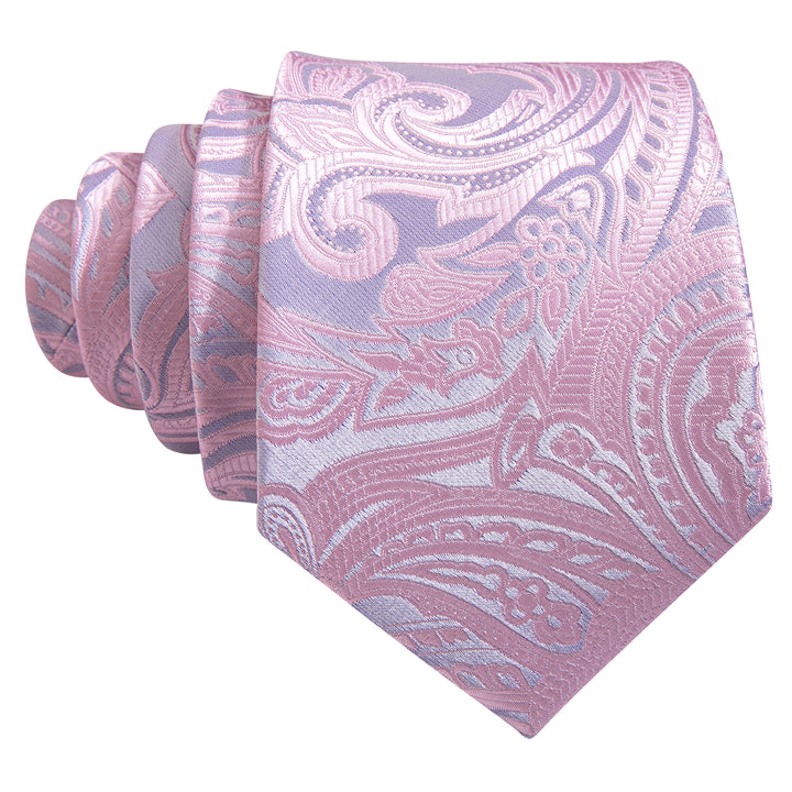 pink sliver floral mens silk tie handkerchief cufflinks set for mens suit