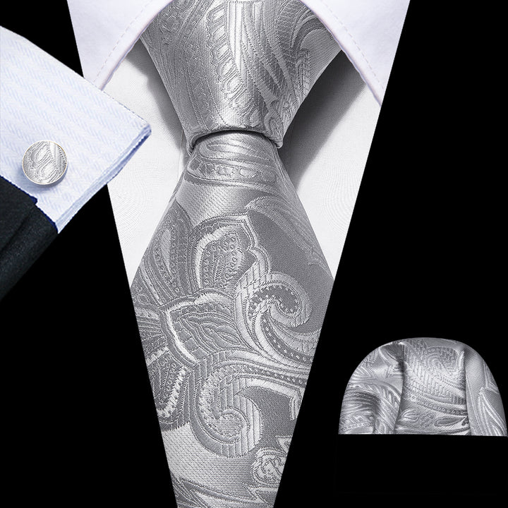 Cloud Grey  floral silk tie for mens black suit and white shirt