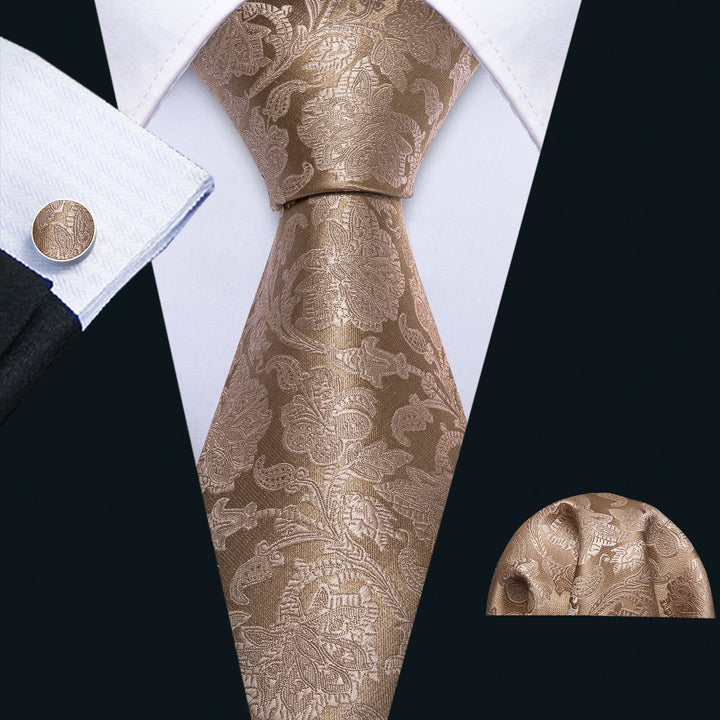 Extra Long Tie Light Brown Floral Men's Silk 63 InchesTie
