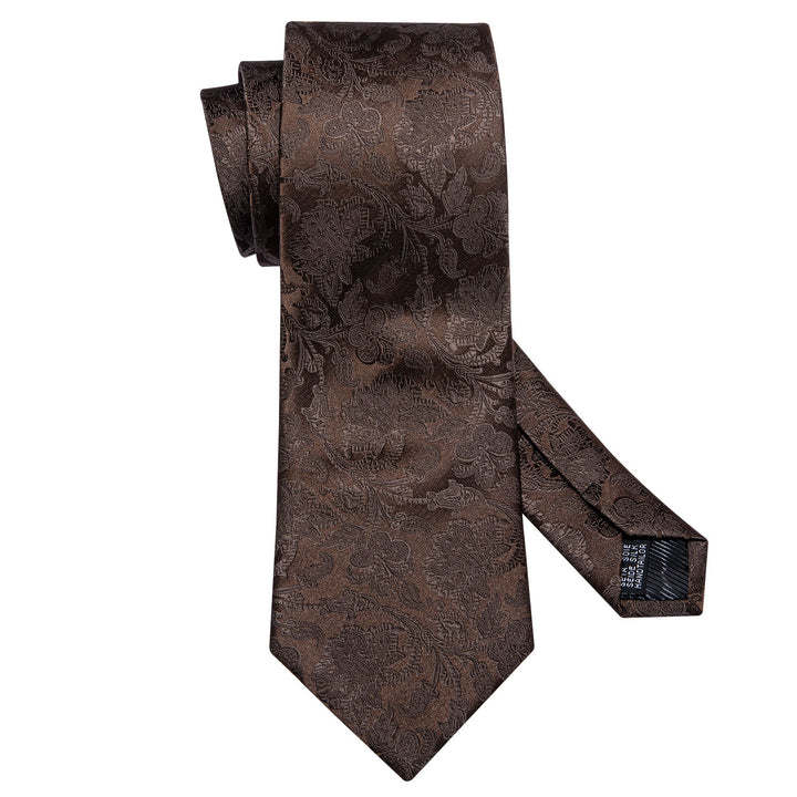 Extra Long Tie Black Brown Floral Silk 63 Inches Necktie